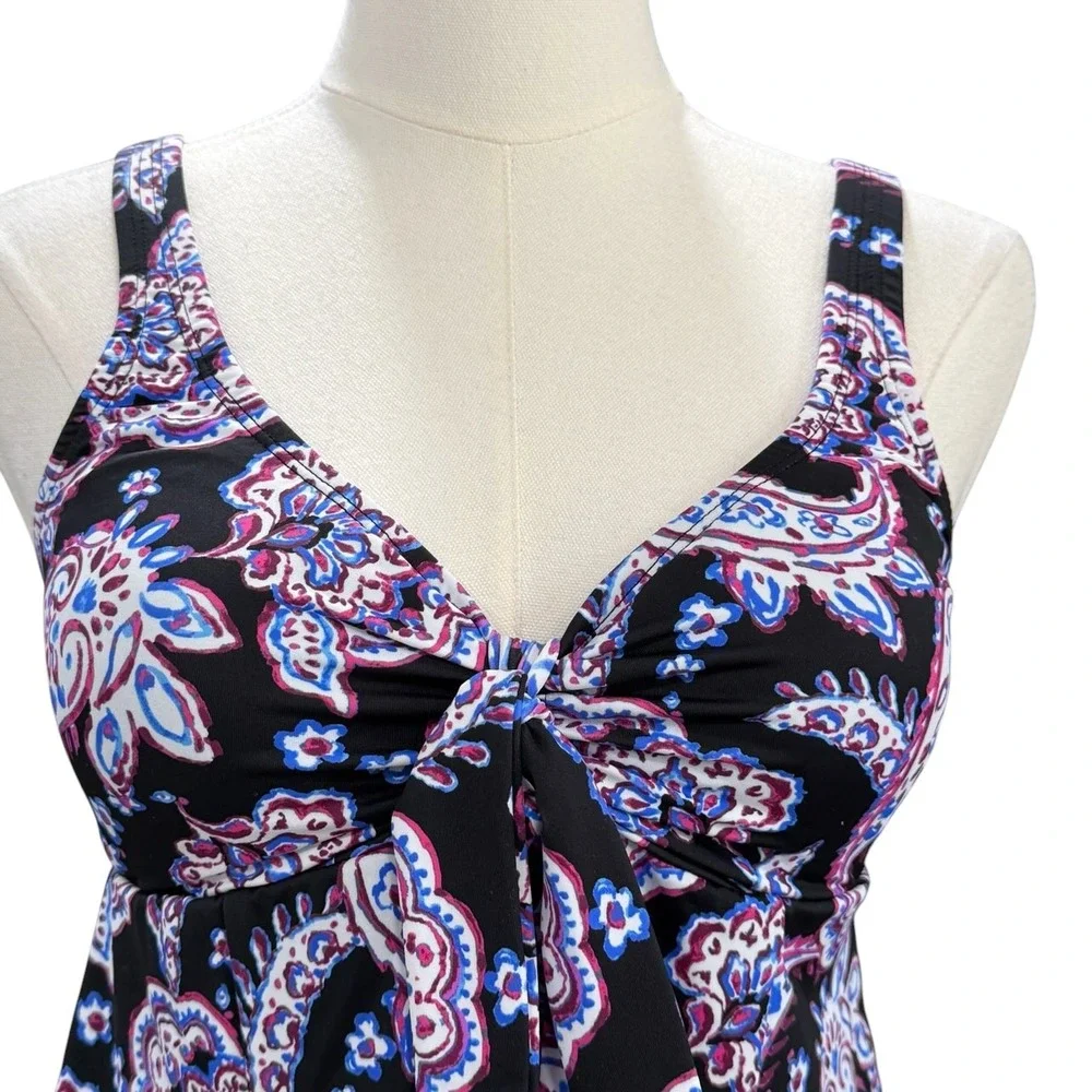 Swim Solutions Swim Dress Size 8 One Piece Paisley Tummy Control Bow Front NWT - Picture 5 of 10